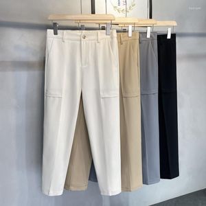 Herrenanzüge, Herren-Kleiderhose, Slim-Fit, gerade, Schwarz, Aprikose, Dunkelgrau, lässige Anzughose, männliche Business-Kleidung für kleine Füße