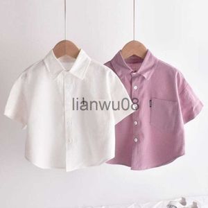 Kids Shirts Linen Shirt Blouses Baby Boy Solid Color White Pink Infant Toddler Child Shirt Short Sleeve Kid Outfit Baby Clothes 110Y Hemden x0728