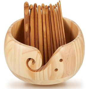 Sewing Notions & Tools Wooden Yarn Bowl Wood Storage Bowl With 12Pcs Bamboo Crochet Hooks For Crocheting Knitting DIY Crafts212V
