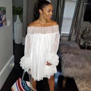 Casual Dresses Sexy Off Shoulder Slash Neck Loose Women Petal Sleeve Straight Knee-length Dress Streetwear Tunic Blouses