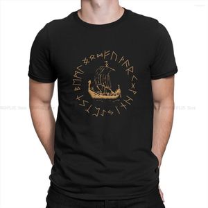 Camisetas masculinas Viking Art Culture TShirt Longship and Norse Rune Wheel Pirate Basic Polyester Shirt Homme Men Tee Design Trendy