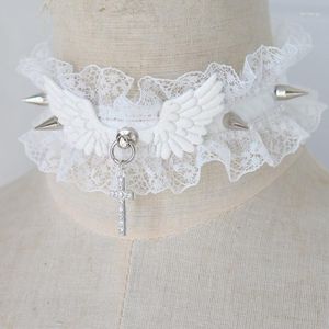 Choker Dark Gothic Style Lace Lotus Leaf Rivet Cross Collar For Women Lolita Charm Temperament Handmade Accessories