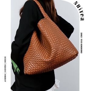 Evening Bags Woven Bag for Women Vegan PU Leather Tote Large Summer Beach Travel Handbag and Purse Retro Handmade Shoulder 230729