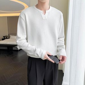 Men's T-skjortor 5Colors Autumn V Neck Solid Long Sleeve For Men Clothing 2023 All Match Slim Fit Casual Basic Tee Shirt Homme 3XL-M