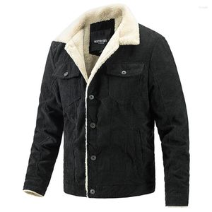 Męskie kurtki sztrukoi kurtka men zima grube polarowe płaszcze ciepła moda swobodny stały kolor męski płaszcz czarny beż