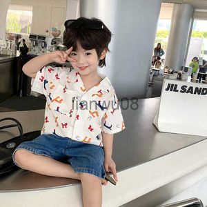 Kids Shirts 2023 Summer Children's casual shirt Boy's handsome cartoon short sleeve Tops x0728