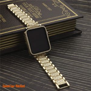 متوافق مع Apple Watch Band + Case لـ 49mm 45mm 44mm 42mm 41mm 41mm 40mm 38mm Women Jewelry Bling Diamond Metal Strap 2 حزمة غلاف واقية لـ IWatch Series 8 7 6