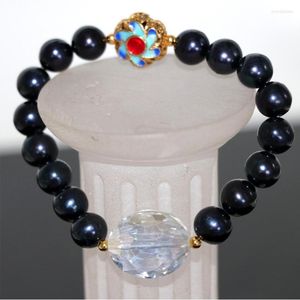 Strand Charms Natural Water Fresh Culted 9-10mm Pearl Beads Pulseiras Bracelete Para Mulheres Presentes Cloisonne Joias 7,5 polegadas B2971