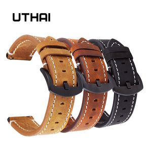 Titta på band Uthai P18 Geniune Highend Retro Calf Leather WatchBands18mm 20mm 22mm Watch Strap For Watch Strap for Huawei Watch 230729