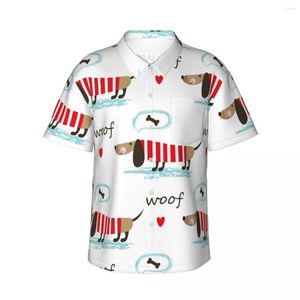 Camisas casuais masculinas de manga curta Cute Dachshund And Bones Camisa Roupas de praia Personalidade Tops