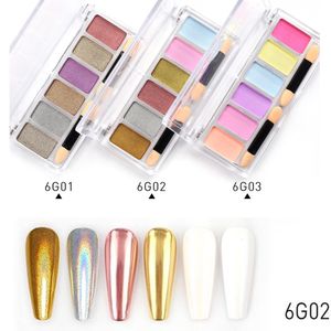 Nail Glitter 1Box6Color Magic Mirror Solid Chrome Pigment Holographic Solid Eyeshadow Aurora Glitter Powder Palette For UV Gel Nails D413 230729
