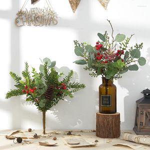 Decorative Flowers Simulated Green Plant Forest Christmas And Year Scene Decoration Eucalyptus Holly Pine Needle Bundle