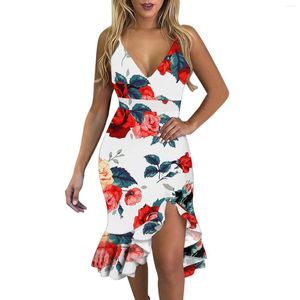 Casual klänningar sexiga för kvinnor slits oregelbundna ruffles hem cutout blommig smal klänning vestidos elegantes para mujer party bodycon