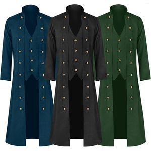 Gabardines Masculinos Vintage Medieval Sólido Manga Longa Decote Em Pé Três Seios Jaqueta Chore Casaco Masculino Macio Grande E Alto Inverno Para