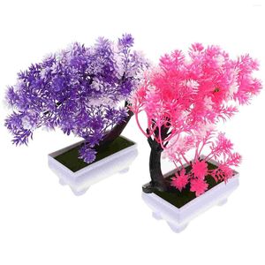 Flores decorativas pequenas plantas de mesa falsas árvore bonsai decoração de peitoril de janela ornamento de plástico mesa de pátio