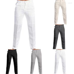Ternos Masculinos Calças de Linho Casuais com Bolso e Calças Brancas Sólidas Tamanho Grande 3Xl Calças de Moletom retas Moda Masculina Streetwear
