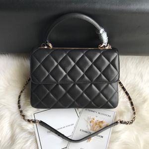 10A best quality 25cm caviar sheepskin leather black bags classic women black chain handbags ladies composite tote clutch shoulder bag female purse