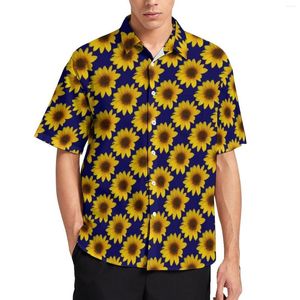 Camicie casual da uomo Camicia da vacanza girasole Fiore giallo brillante Camicette alla moda da uomo hawaiano Modello a maniche corte Top Taglie forti