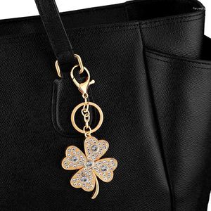 Keychains Lucky Four Leaves Clover Crystal Keychain Copper Gold Plated Key Rings Holder Bag Car Accessories Friendship Gifts Kcha03