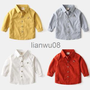 Kids Shirts Baby Boys Shirts Kids Boys Blouse Cotton Soft Solid Color Long Sleeve Lapel Shirt Tops Casual Children Boys Shirts Fashion 2023 x0728