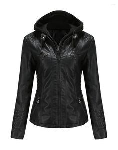 Frauen Leder Herbst Winter Pu Faux Jacke Schwarz Frauen Straße Moto Biker Mantel Mit Kapuze Dame Oversize Mode Oberbekleidung