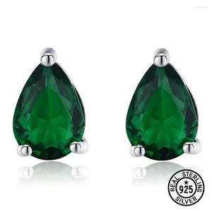 Studörhängen Real 925 Sterling Silver Earring skapade ryska Nano Emerald Pear Shape Delicate för kvinnor som gåva fina smycken