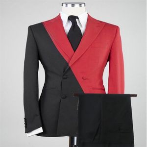 Senaste design Black Red Men's Jacket Pants Double Breasted Groom Wedding Tuxedo Party Suit For Men Slim Fit Blazer Suits BL2235