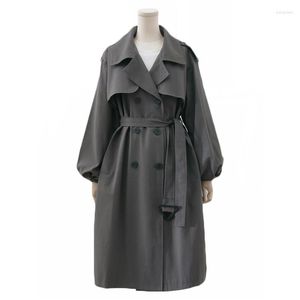 Женские траншевые пальто осенние бренды Женщины темно-серое пальто Длинное ветховое брейк-модная тенденция двойная стройная женщина