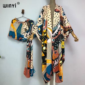 Kvinnor Tvåbitar byxor Winyi Summer Beach Tvådel uppsättning för kvinnor Bohemian Print Maxi Långärmad Trab Dress Kvinnor Golvlängd Semester Kimono 230729