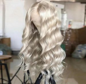 プラチナブロンド4*4レースフロントヒューマンヘアウィッグバージンヘア透明なボディウェーブウィッグ