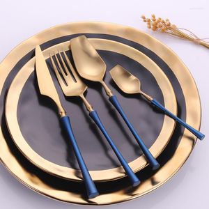 Yemek takımı setleri çatal bıçak takımı seti paslanmaz çelik mavi altın akşam yemeği bıçak çatallı mutfak sofra takımı gümüş eşyalar