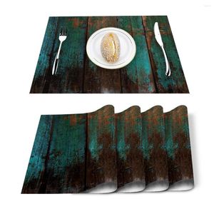 Corredor de mesa 4/6 peças conjunto de tapetes vintage textura de grão de madeira impresso guardanapo acessórios de cozinha festa em casa jogos americanos decorativos