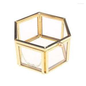 Takı Torbaları Cam Temiz Vintage Kutu - Altın Geometrik Ekran Organizatör Koruma Muhafazası Ev Dekoratif Toptan