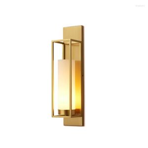 Wall Lamp Nordic Chinese All Copper Glass Lamps Modern Bedroom Study Luxury Living Room Deco Background Sconces Lights Lighting