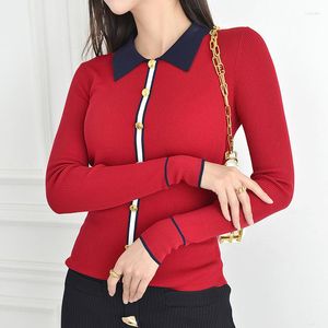 Kadın Sweaters Matel Düğmeleri Moda Kırmızı Renk Kadın Kazak hırka Sonbahar Tam Kollu İnce Fit Örgü İyi Kaliteli Lady Jumbers