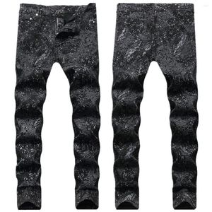 Jeans da uomo stampati Hip Hop Pantaloni Graffiti colorati dipinti a mano personalizzati Slim Fit Nightclub Cocktail Black