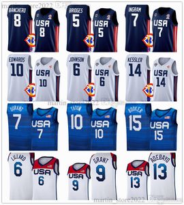 2023 FIBA ​​USAMERICAN World Cup Basketball Jerseys 8 Paolo Banchero 5 Mikal Bridges Jalen Brunson Anthony Edwards 4 Haliburton 9 Portis 15 Reaves 7 Ingram 13 Jackson Jr.