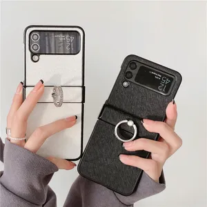 Luksusowy Cross Wzór skórzany Vogue Case do Samsung Galaxy Folding Z Flip3 Flip4 5G Trwałe uchwyt na pierścień palców antypoślizgowy