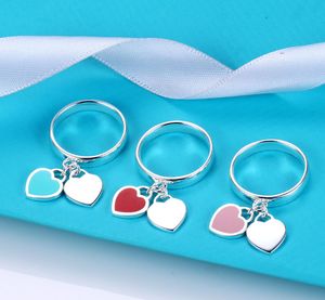 Luxury jewelry please return to double heart key ring new york 925 sterling silver plated copper alloy red blue pink famous designer jewellry round hearts bag fashion