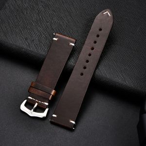 Titta på band Retro äkta läderband Oil Wax Oly Misfärgning Cowhide Leather Watchband 18 20 22 24mm High Quality Business Watch Band 230729