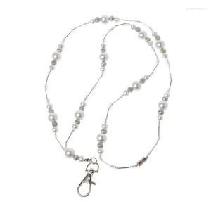 Choker Q0ke Novelty Badge Holder Lanyard Halsband ihåliga pärlor Fashion White Pearls Chains Gift for Women Girls