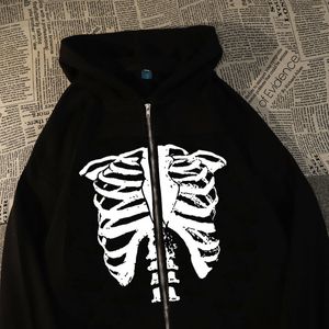 Kadın Hoodies Cadılar Bayramı Kafatası Grafikleri Fermuar Ön Fransız Terry Lined Hoodie