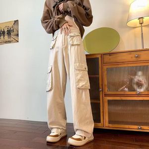 Men's Pants High Street Couple Multi Pockets Cargo Women Men Casual Loose Straight Wide Leg Pant Hip Trouser Black Brown Beige 3XL