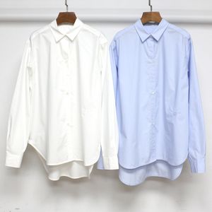 新しいT-OtemeコットンのクリスプAライン長袖のシャツ、ゆるくてシンプルなカジュアルな長袖