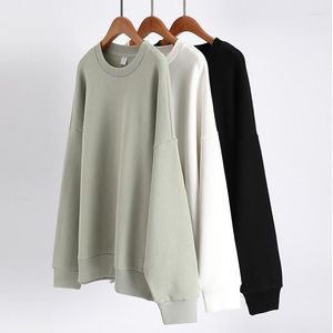 Herrtröjor 2023 Casual Pure Cotton Loose Off Shoulder Long Sleeve Oversize Crew Neck Pullover Solid Color Sweatshirt