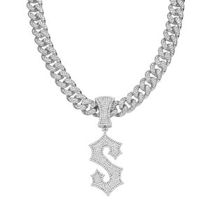 Hip Hop Men Rapper Shiny Diamond Pendant Gold Neckace S Letter Pendant Micro-Inset Zircon Jewelry Night Club Accessory tröja med krage Kubansk kubansk kedja 50cm 1589