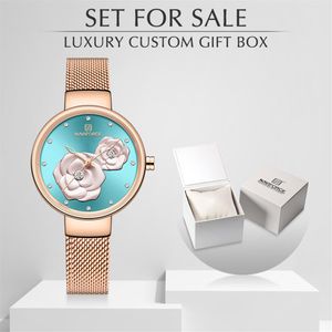 Neue NAVIFORCE Rose Gold Frauen Uhren Kleid Quarzuhr Damen mit Luxus Box Weibliche Armbanduhr Mädchen Uhr Set für 319a