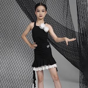 Scen Wear Sleeveless Flower and Lace Line Kids Latin Dance Dress for Girl Dresses Competition Ballroom Dancing Costume NY23 KID23A219