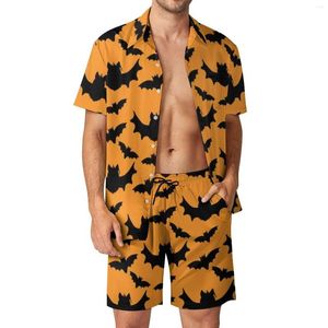 Herrspårar Black Bat Silhouette Men Set Halloween Cartoon Casual Shorts Fitness Outdoor Shirt Set Trending Graphic Suit Oversize
