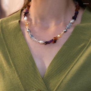 Catene Collana di perle barocche d'acqua dolce naturale Gioielli in pietra di cristallo colorato irregolare per la moda femminile